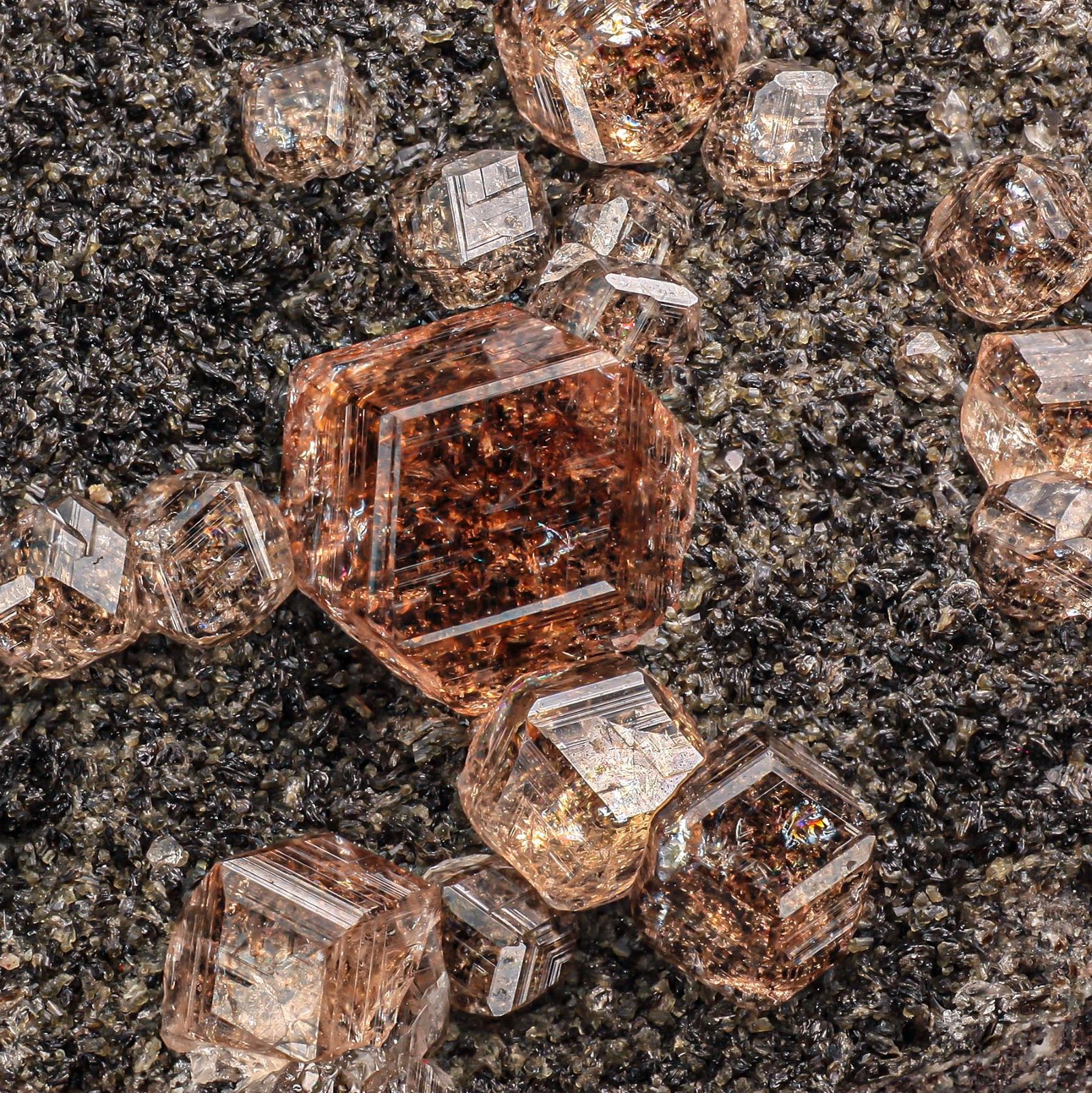Hessonite Garnet - Gemmy Peach on Dark Matrix - Jeffrey Mine